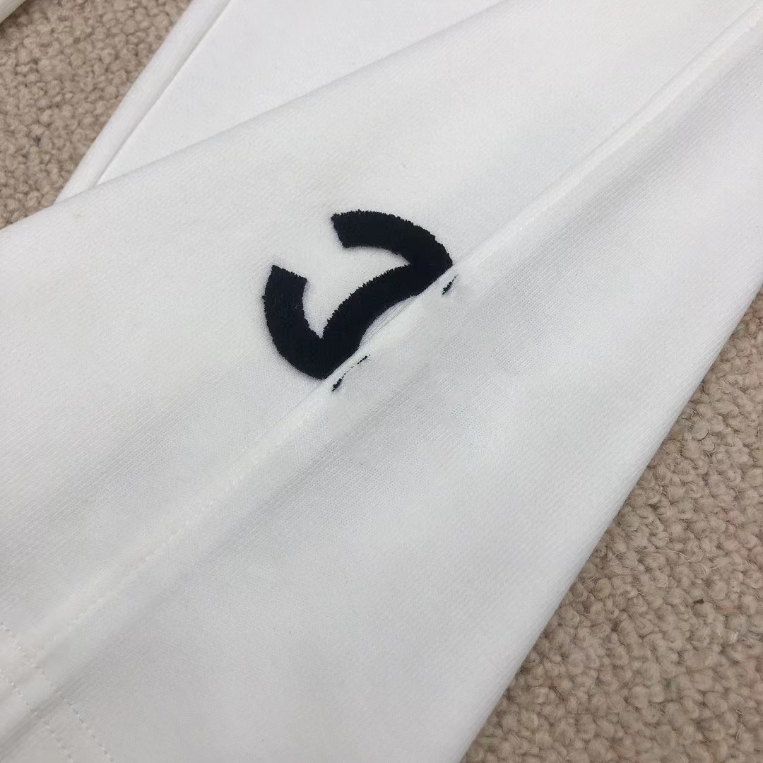 深圳南油工廠店22C家早秋中古款LOGO植絨裝飾高腰直筒瘦腿休閑褲